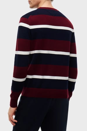Tommy Hilfiger Pamuk ve Kaşmir Karışımlı Regular Fit Bisiklet Yaka Kazak Erkek KAZAK MW0MW28046 0A7 BORDO-LACİVERT