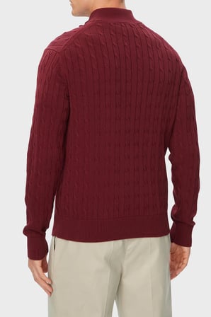 Tommy Hilfiger Örgü Desenli Pamuklu Yarım Fermuarlı Dik Yaka Kazak Erkek KAZAK MW0MW36532 VLP BORDO