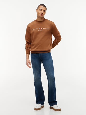 TOMMY HILFIGER Erkek Göğüste Marka Logolu ve Marka İmzalı Bisiklet Yakalı Organik Pamuklu Kollarda Marka Bayrak Detaylı Taba Sweatshirt MW0MW11596 GVH