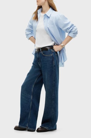 Tommy Hilfiger Pamuklu Wide Leg Fit Bol Paça Jeans Kadın KOT PANTOLON WW0WW51488 1BM KOYU MAVİ