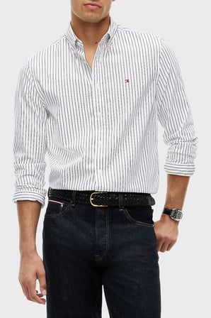 Tommy Hilfiger Logolu % 100 Pamuk Düğmeli Gömlek Erkek GÖMLEK MW0MW44571 0FA BEYAZ