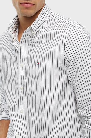 Tommy Hilfiger Logolu % 100 Pamuk Düğmeli Gömlek Erkek GÖMLEK MW0MW44571 0FA BEYAZ