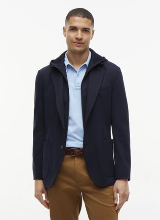 Tommy Hilfiger Lacivert Erkek Kapüşonlu Slim Fit Dokuma Ceket MW0MW44737DW5_NY BIB PUNTO MILANO