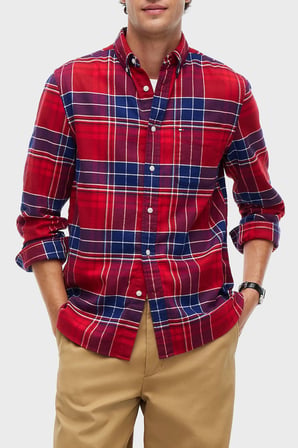 Tommy Hilfiger Ekoseli Pamuklu Regular Fit Düğmeli Yaka Gömlek Erkek GÖMLEK MW0MW44592 0QJ KIRMIZI