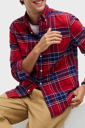 Tommy Hilfiger Ekoseli Pamuklu Regular Fit Düğmeli Yaka Gömlek Erkek GÖMLEK MW0MW44592 0QJ KIRMIZI