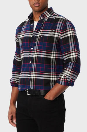 Tommy Hilfiger Ekoseli Pamuklu Regular Fit Düğmeli Yaka Gömlek Erkek GÖMLEK MW0MW44592 0MS LACİVERT-BEYAZ