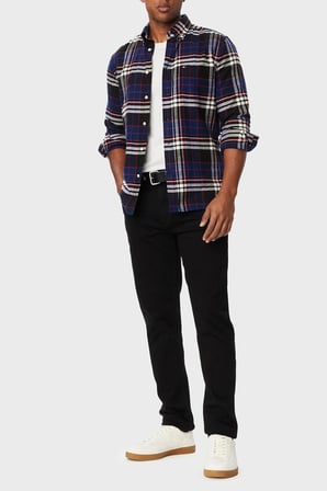 Tommy Hilfiger Ekoseli Pamuklu Regular Fit Düğmeli Yaka Gömlek Erkek GÖMLEK MW0MW44592 0MS LACİVERT-BEYAZ