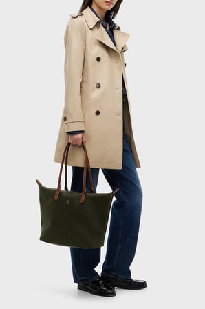 Tommy Hilfiger logolu Omuz Askılı Tote Çanta Kadın ÇANTA AW0AW17711 MRZ KOYU YEŞİL