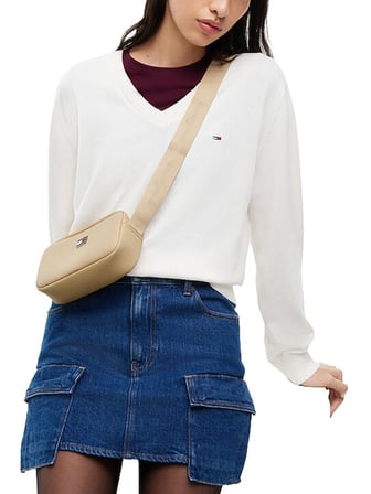 TOMMY HILFIGER Kadın Marka Logolu Günlük Kullanıma Uygun Krem Omuz Çantası AW0AW19042 AES