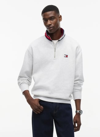Tommy Jeans Gri Erkek Dik Yaka Relaxed Melanj Sweatshirt DM0DM23605P08 TJM RLX BRANDED COLL