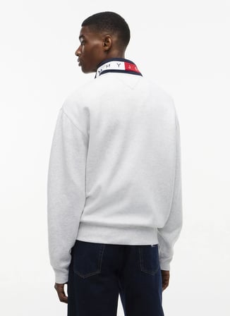 Tommy Jeans Gri Erkek Dik Yaka Relaxed Melanj Sweatshirt DM0DM23605P08 TJM RLX BRANDED COLL