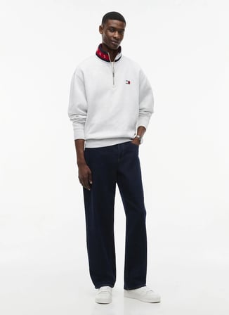 Tommy Jeans Gri Erkek Dik Yaka Relaxed Melanj Sweatshirt DM0DM23605P08 TJM RLX BRANDED COLL