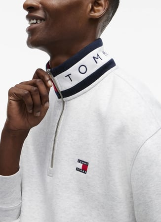 Tommy Jeans Gri Erkek Dik Yaka Relaxed Melanj Sweatshirt DM0DM23605P08 TJM RLX BRANDED COLL