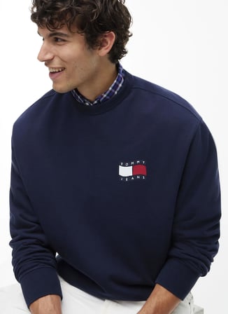 Tommy Jeans Lacivert Erkek Sweatshirt DM0DM23590C1G TJM RLX WAVY FLAG SW