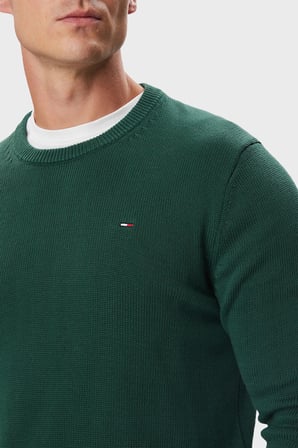 Tommy Jeans Logolu Pamuklu Slim Fit Bisiklet Yaka Örme Kazak Erkek KAZAK DM0DM21787 MBM YEŞİL