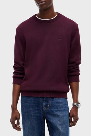 Tommy Jeans Logolu Pamuklu Slim Fit Bisiklet Yaka Örme Kazak Erkek KAZAK DM0DM21787 V11 BORDO