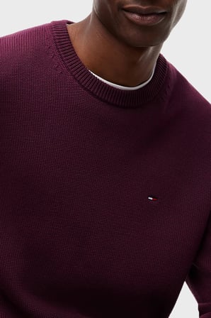 Tommy Jeans Logolu Pamuklu Slim Fit Bisiklet Yaka Örme Kazak Erkek KAZAK DM0DM21787 V11 BORDO
