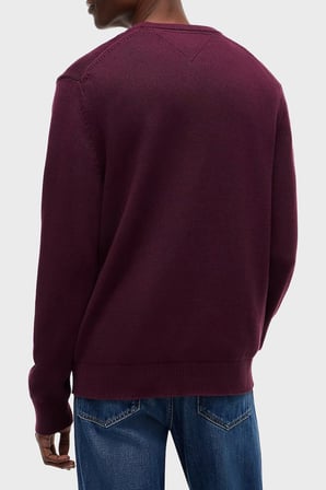 Tommy Jeans Logolu Pamuklu Slim Fit Bisiklet Yaka Örme Kazak Erkek KAZAK DM0DM21787 V11 BORDO