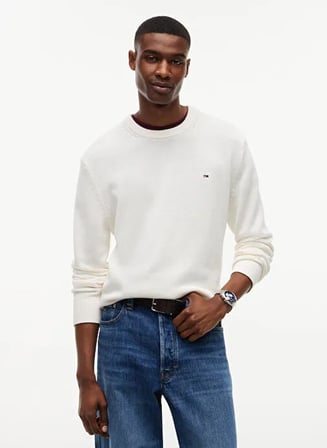 TOMMY HILFIGER Erkek Marka Logolu Şık Görünüşlü Kış Kullanımına Uygun BBeyazZ Kazak DM0DM21787 YBH