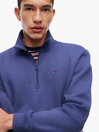TJM REG FLEECE QZ MOCK NCK EXT Erkek Mavi Sweatshirt - DM0DM20339