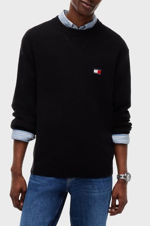 Tommy Jeans Logolu Pamuklu Regular Fit Bisiklet Yaka Kazak Erkek KAZAK DM0DM23572 BDS SİYAH