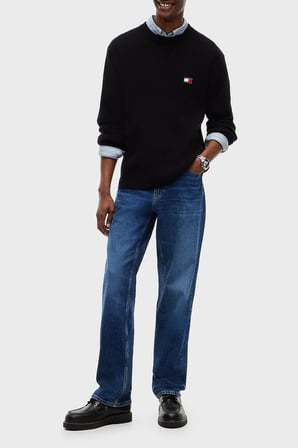 Tommy Jeans Logolu Pamuklu Regular Fit Bisiklet Yaka Kazak Erkek KAZAK DM0DM23572 BDS SİYAH