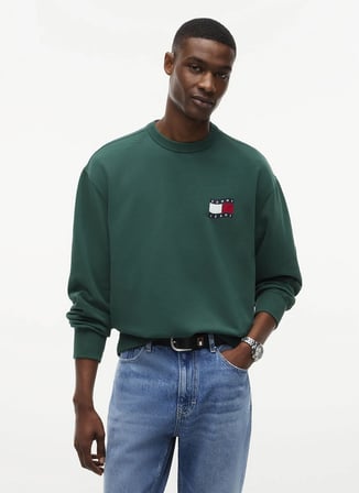 Tommy Jeans Yeşil Erkek Sweatshirt DM0DM23590MBM TJM RLX WAVY FLAG SW
