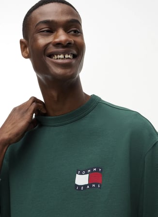 Tommy Jeans Yeşil Erkek Sweatshirt DM0DM23590MBM TJM RLX WAVY FLAG SW