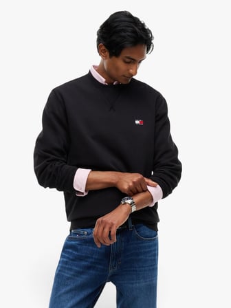 TJM REG BADGE CREW EXT Erkek Siyah Sweatshirt - DM0DM23607