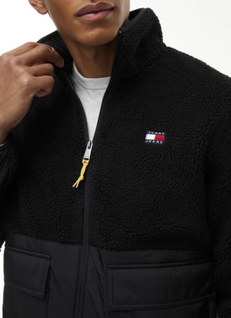 Tommy Jeans Siyah Erkek Dik Yaka Relaxed Logo Baskılı Sweatmont DM0DM23227BDS TJM ESSENTIAL MIX TE