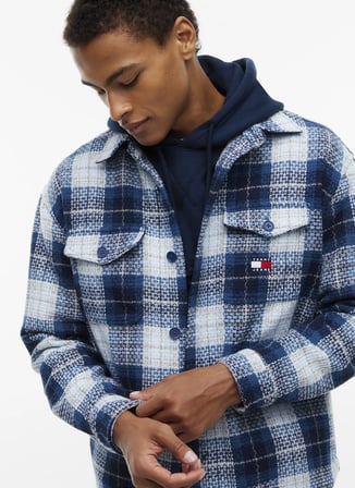 Tommy Jeans Mavi Erkek Oversized Blok Gömlek DM0DM236160M2 TJM CHECK OVERSHIRT