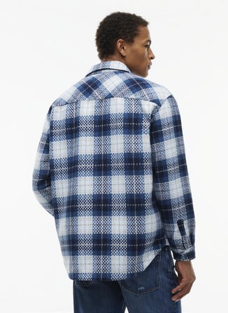 Tommy Jeans Mavi Erkek Oversized Blok Gömlek DM0DM236160M2 TJM CHECK OVERSHIRT