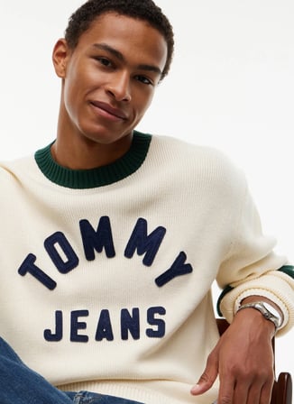 Tommy Jeans Kazak, L, Krem