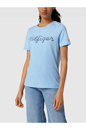 Kadın Pamuklu Yuvarlak Yaka Marka Logolu T-Shirt