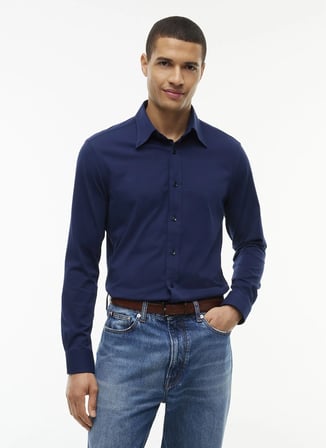 Tommy Hilfiger MW0MW46678DCC_PERFORMANCE INTERLOC Lacivert Erkek Gömlek