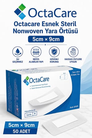 Octacare Esnek Steril Nonwoven Yara Örtüsü 5cm×9cm (100 Adet)