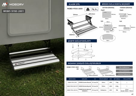 MoboRv Y2 551mm 12V/24V, Alüminyum Kaymaz Yüzey Elektrikli Karavan Basamağı