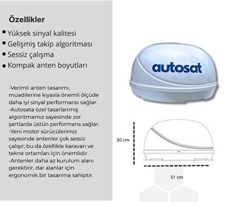 Autosat SMA30 Multi 3 Çıkışlı Marin ve Karavan uyumlu Uydu Anteni