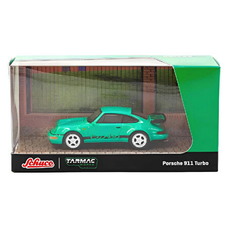 1:64 Diecast X Schuco Porsche 911 Turbo Green Tarmac Model Araba