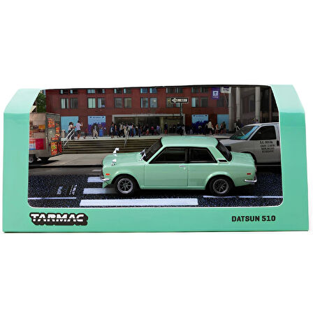 1:64 Diecast Datsun 510 Light Green Tarmac Model Araba