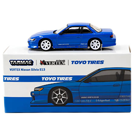 1:64 Diecast Nissan Silvia S13 Vertex Blue Metallic Tarmac Model Araba