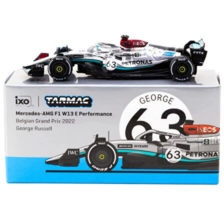 1:64 Diecast Mercedes-AMG F1 W13 E Performance, Belgian Grand Prix 2022, George Russell Tarmac Model Araba