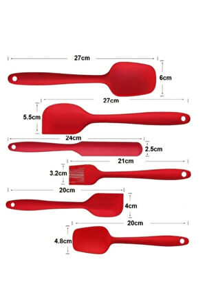 6 lı Set Yanmaz Yapışmaz Mutfak Pasta Slikon Yumurta Fırçası Kaşık Bıçak Spatula Seti