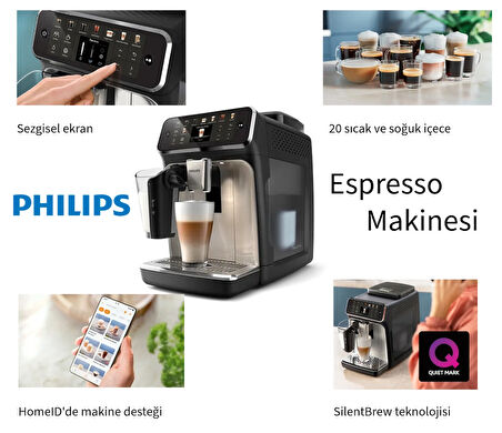 Philips  Lezzetli, sıcak ve soğuk 20 farklı kahvenin tadını almanın en kolay yolu Tam Oto. Espresso Makinesi