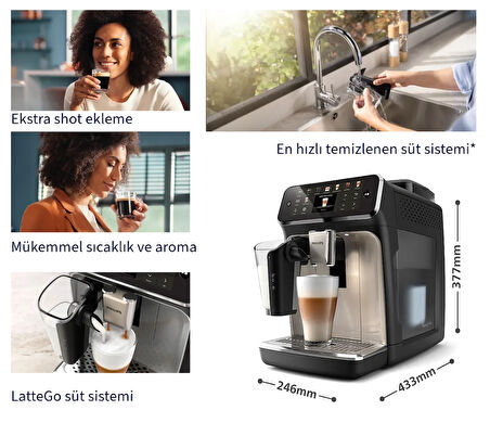 Philips  Lezzetli, sıcak ve soğuk 20 farklı kahvenin tadını almanın en kolay yolu Tam Oto. Espresso Makinesi