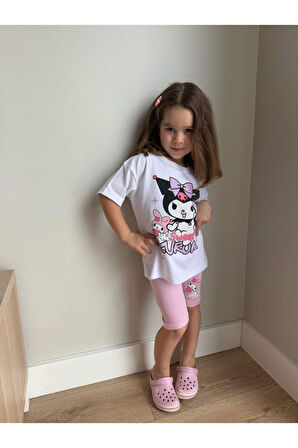 Karakter Baskılı T-shirt ve Taytlı Alt Üst Kız Çocuk Takım (2-8 Yaş)