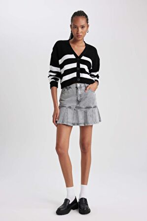 DeFacto A Form Jean Pileli Mini Etek B2152AX23HSNM55