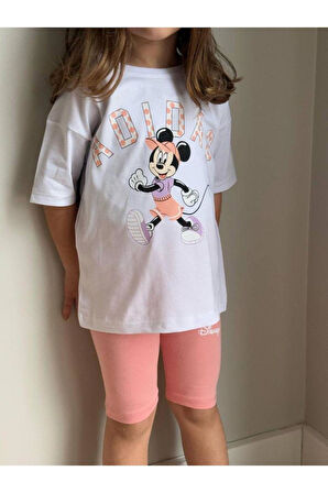 Karakter Baskılı T-shirt ve Taytlı Alt Üst Kız Çocuk Takım (2-8 Yaş)
