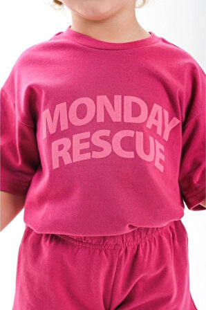 Kabartma Baskılı T-shirt ve Şort Alt Üst Kız Çocuk Takım (18 ay-12 Yaş)