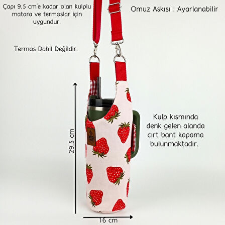 Woodycord El Yapımı Çilek Matara Termos Kılıfı Kulplu Model Quencher Pipetli 1,18